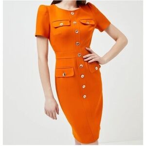1960s Vintage Style Tailored Short Sleeve Utility Pencil Karen Millen Dress